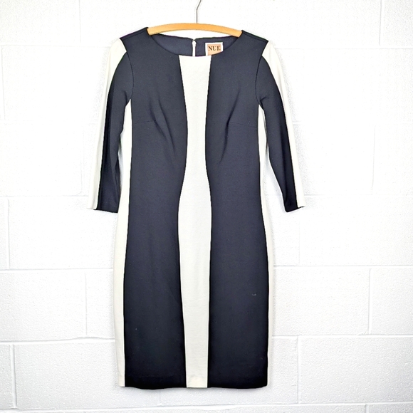 Nue by Shani Bodycon Quality Midi Dress Black Cream Zip Up Classic Heavyweight - Picture 2 of 8